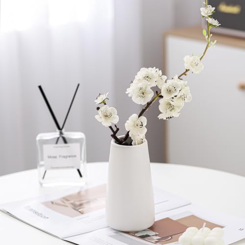 Bright White Vase - 6“ White Ceramic Flower vase, Boho Vases for Pampas Grass, Minimalist Modern vases for Home Decor, Table Shelf Living Room Farmhouse Decor - color: Solid White, size: Small