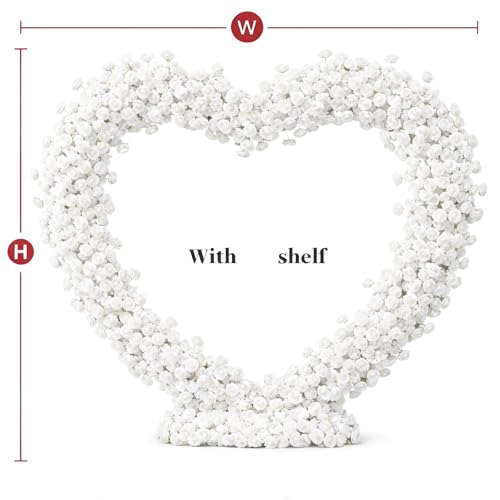 Heart-Shaped Rose Flower Arrangement - Floral Decor for Wedding Arch, Proposal, Party & Event Backdrops, Indoor Outdoor Use (White with Shelf) - color: White With Shelf