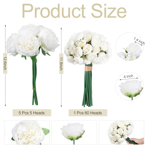 XunYee 85 Pcs White Artificial Peonies Faux Silk Flowers Bulk for Vase Spring Vintage Faux Peony Bouquet Florals Stems Arrangements for Wedding Table Centerpiece Farmhouse Birthday Vase Filler - color: White
