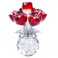 TWINKLING Crystal Roses Figurine with Round Vase, Glass Rose Crystal Flowers Bouquet, Birthday, Anniversary,Wedding, Home Décor,Silver Leaf (Red) - color: Red(silver Leaf)