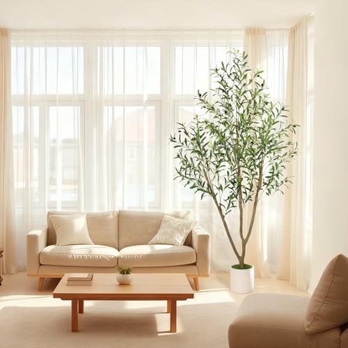 Timoo Faux Olive Tree 6FT Tall Olive Trees Artificial Indoor with White Planter, Artificial Plants Indoor Faux Tree with Realistic Leaves and Lifelike Fruits, Fake Plant for Home Office Decor - size: 6 FT