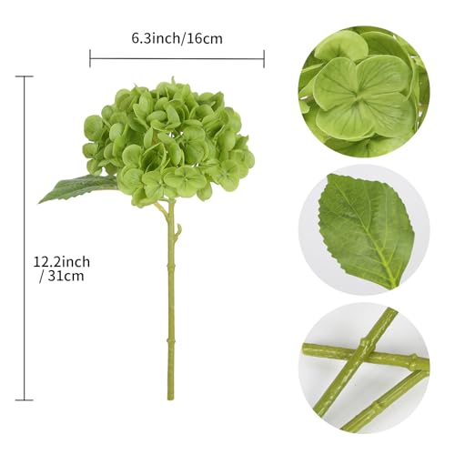 IPOPU 6PCS Real Touch Hydrangea Artificial Flowers Green Full Faux Hydrangea Flowers with Stems Latex Realistic Fake Hydrangeas for Home Table Centerpieces Wedding Bouquets Party Decoration (Green) - color: Green