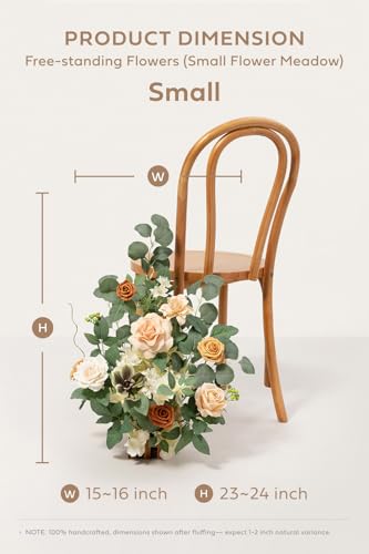 Ling's moment 17.5" Tall Standing Artificial Flowers Arrangements 2 pcs Wedding Aisle Runner Chair Decorations Apricot & Soft Peach Centerpieces for Ceremony Reception Rose Floral Party Outdoor - color: Apricot & Soft Peach