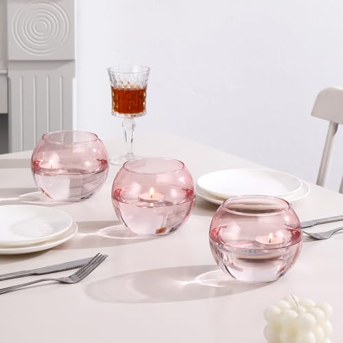 Pink Round Vases Set of 6, Flower Vases for Centerpieces, Glass Vase for Flowers, Glass Bowl Vase for Living Room, Bedroom, Kitchen, Office, Wedding, 5'' W x 4'' H - color: Pink, size: 5”