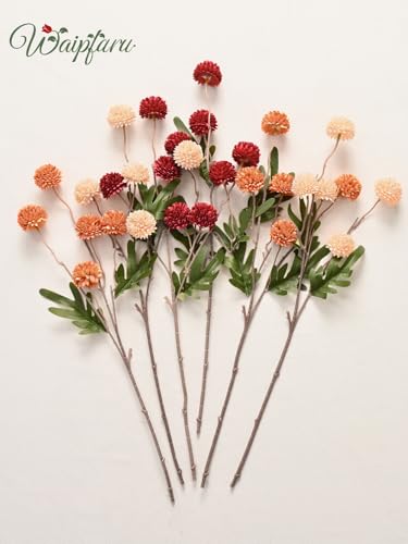 Waipfaru 10pcs Fake Silk Pompon Mum Artificial Fall Flowers, Faux Mini Chrysanthemums, Fall Decor for Centerpieces Wedding, No vase, Multicoloured - color: Multi Color