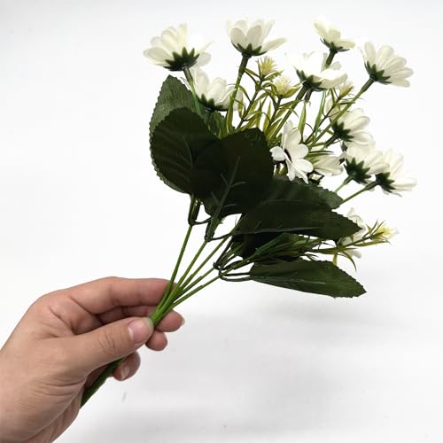 Artificial Daisies Flowers, Silk Daisy Fake Plants 4 Bundles Faux Flower Plant Shrubs Plastic Bushes for Home Farmhouse Decoration Wedding Bouquet Table Arrangement Planter Filler DIY Decor - White - color: Daisy 4 Pack - White