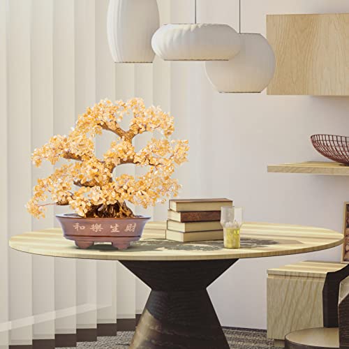 Natural Large Citrine Tree,14"Feng Shui Money Tree(1251 Gemstone Count)Citrine Crystal Tree for Abundance Prosperity Success Fortune Decoration Tree Bonsai for Home & Office Good Luck Wealth - color: Citrine