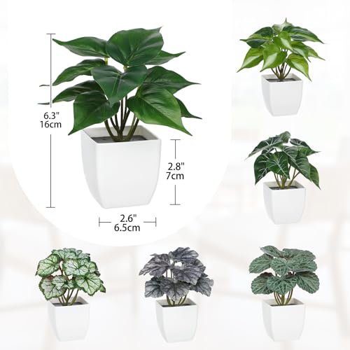 Briful 6PCS Fake Plants Potted Artificial Plants, Mini Faux Plants in White Pots Greenery Décor for Home Office Table Shelf Bathroom Farmhouse Indoor Decoration - color: Type#4