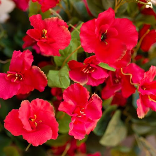 Hoppwodd Hibiscus Artificial Flowers for Outdoors Spring Decoration, 6 Bundles Faux Silk Flowers UV Resistant Look Real Artificial Tropical Flower Fake Plants for Outside Planter Porch Patio, Red - color: Red
