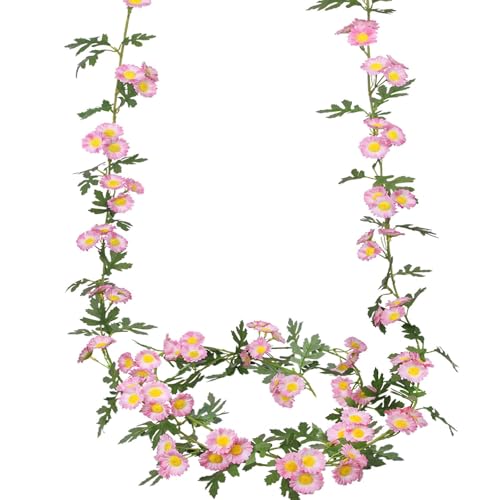 2 Pcs Wildflower Garland Spring Flowers Garland Pink Artificial Daisy Flowers and Leaves Faux Floral Vine for Mantle Baby Shower Wedding Arch Front Door Porch Staircase Summer Decor - color: Pink