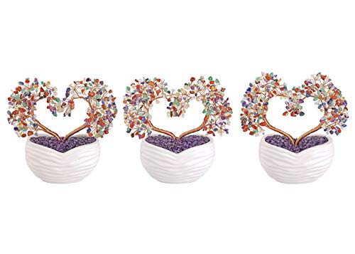 Jovivi 7 Chakra Healing Crystal Heart Money Tree Healing Gemstone Bonsai for Wedding Ceremony Reiki Balancing Energy Meditation Feng Shui Wealth & Good Luck Home Indoor Office Decor 7.87"-8.26" - color: 7 Chakra