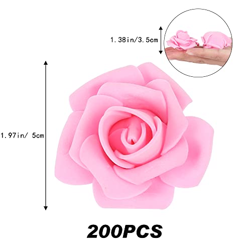Foam Roses Artificial Flower Heads, 200 Pcs Stemless Fake Roses for DIY Craft Wedding Bouquet Party Decoration (Pink) - color: Pink