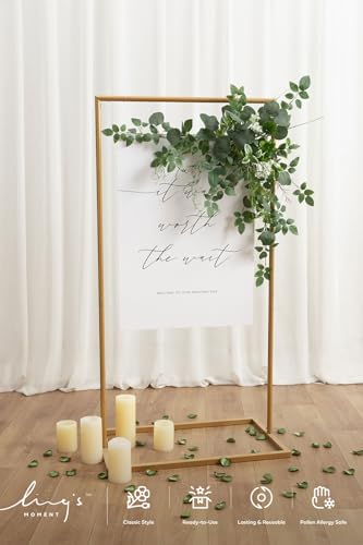 Ling's moment Wedding Artificial Welcome Sign Flowers Swag Arch Floral Garland Decorations Sage Green for Ceremony Reception Entrance Entryway Party Banquets Easel Wall Home Outdoor(NOT Include Sign) - color: Wht- Greenery