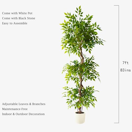 7ft Artificial Ficus Tree, 83" Tall Fake Plant with Natural Curved Trunk, Faux Ficus Floor Plants for Home Living Room Office Garden Balcony Decor Indoor - color: Ficus, size: 7ft