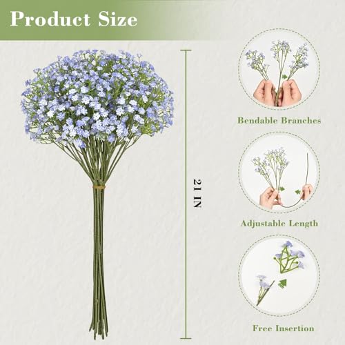 Yastouay Babys Breath Artificial Flowers, 30Pcs Fake Babys Breath Flowers Artificial Bulk, Real Touch Faux Babies Breath Gypsophila Bouquet for Wedding Centerpiece Floral Arrangement Party Decor - color: Blue, size: 30 Pcs
