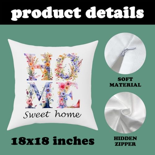 Fokongna Sweet Home Floral Pillowcase, Colorful Butterfly Floral 18 x 18 Inches Covers Cottagecore Wildflower Botanical Butterfly Moth Decorative Lumbar Pillow Covers, for Home Sofa Couch Patio - color: Sweet Home