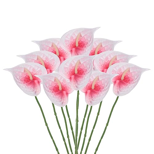 PATIKIL 13" Artificial Anthurium Lily Flowers, 10 Pack Permanent Flower Floral Arrangements Bouquet for Home Decor Bridal Wedding Festival Party, Orange White - color: Orange White