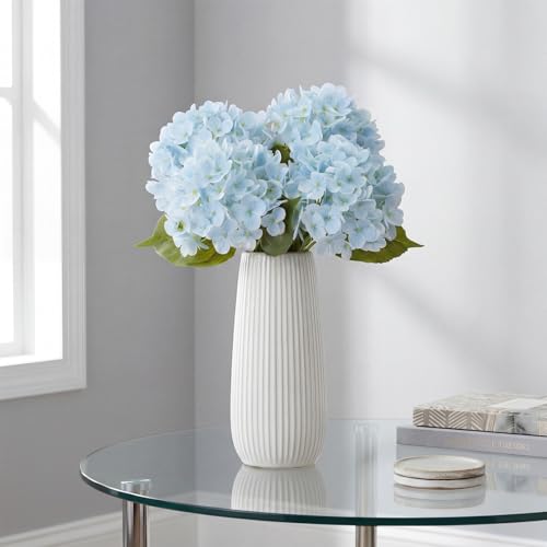 XunYee 4 Pcs Hydrangea Artificial Flowers 20 Inch Blue Faux Hydrangea Flowers with Long Stem Realistic Fake Hydrangeas Arrangements Wedding Bouquet Table Centerpieces Home Indoor Decor - color: Blue