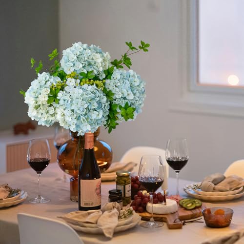 ZYTUYO 3PCS Blue Hydrangea Artificial Flowers 25.6" Large Fake Hydrangeas Flowers with Stems Faux Silk Bouquet for Indoor Home Decor Table Wedding Party Floral Outdoor Centerpieces - color: Lake Blue
