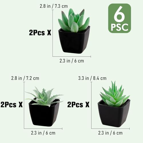 Woration 6pcs Faux Artificial Mini Flocking Succulent Plants in White Pots Fake Plastic Plants Topiaries for Shelf Table Windowsills Office Home Green Decoration - color: 6 Pack 3 Style Black
