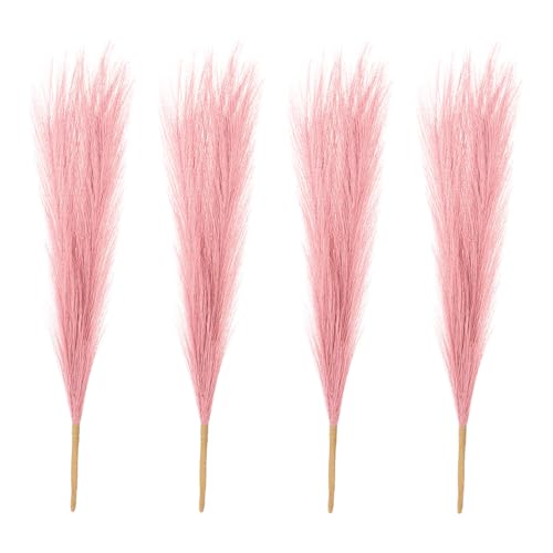 PATIKIL 17 Inch Faux Pampas Grass, 4 Pcs Boho Decor for Home Decoration Artificial Tall Fluffy Stems for Wedding Flower Party Vase Arrangement Centerpieces, Dark Pink - color: Dark Pink