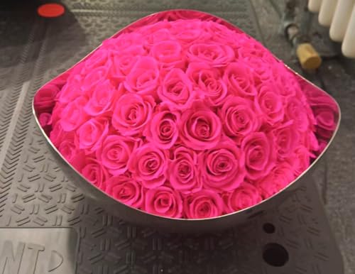 JoyFlower Preserved Roses in Stainless Steel Bowl Style Tray, Eternal Flowers Table Centerpiece for Home Decor, Dining Table, Living Room, Wedding,Anniversary,Luxury Floral Arrangement(Small, Fuchsia) - color: Fuchsia, size: Small