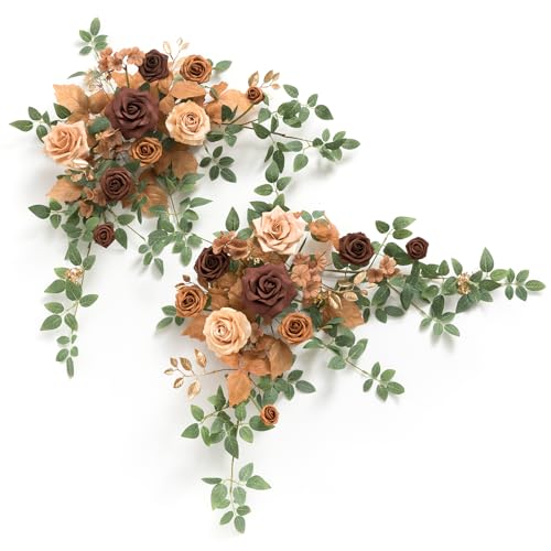 Ling's moment 2PCS Walnut Brown Artificial Flower Garland Spiea Floral Swags Wedding Arch Flowers Taupe Centerpieces for Sweetheart Head Table Easel Wall Entryway Board Backdrop Decoration - color: Brn-walnut Brown