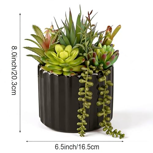 8 Inch Fake Plants Artificial Succulent Plants，Black Ceramic Flower Pot，Assorted Faux Mini Succulents in a Decorative Planter Pot. - color: Black