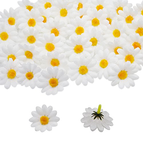 Artificial Silk Daisy Flower Heads, Fake Fabric Gerbera Floral Head for DIY Easter Eggs Beach Bonnet Craft Wedding Arch Garland Decoration (100pcs White) - color: White, size: 100PCS