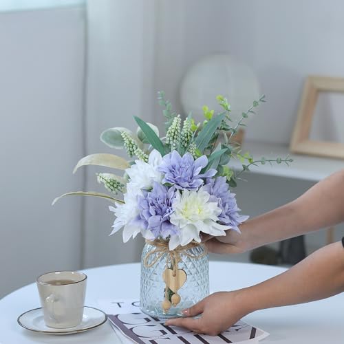 Faux Flowers with Vase,Artificial Silk Flowers in Vase, Fake Plant Eucalyptus and Willow,Flower Arrangement for Home Farmhouse kitchen Dining Table Centerpiece Decorations Table Decor (Dusty Purple) - color: Dusty Purple