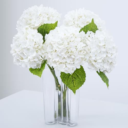 Waipfaru 21" Real Touch White Hydrangea Artificial Flowers with Long Stem & Leaves, Full Latex Faux Hydrangea Flowers for Home Decor Party Floral Arrangements Wedding Bouquets Centerpieces, 5Pcs - color: White, size: 5pcs