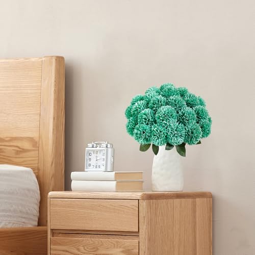 SITUMEIZI 12 Pcs Teal Flowers Artificial Chrysanthemums Flowers Ball Flower Fake Mums Silk for Wedding Home Kitchen Decoration Floral Arrangement - color: Teal, size: 12 Pieces