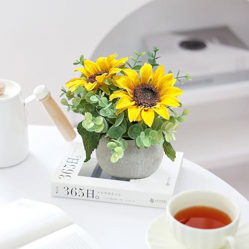 Artificial Sunflowers Potted Plants, Fake Flowers in Pot Yellow Sunflower Centerpieces for Tables Home Office Kitchen Bathroom Plant Decor - color: 1 Pack Sunflowers