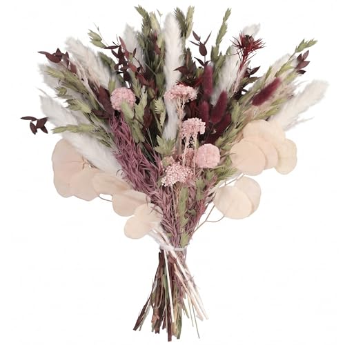 Blush Pink & Burgundy Dried Flower Bouquet, Cream Pampas Grass with Sage Green & Eucalyptus, Boho Dried Flowers for Wedding, Home Décor - color: Blush Pink Pampas Grass Bouquet