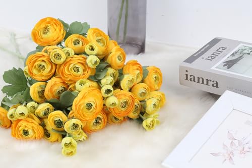 5PCS Ranunculus Artificial Flowers 60Heads Yellow Faux Peonies with Stem Real Touch 21.65" Silk Ranunculus Fake Flowers for DIY Craft Wedding Floral Arrangements Home Table Decor(Yellow) - color: Yellow