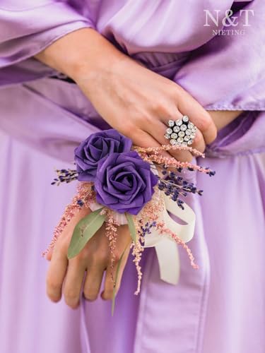 N&T NIETING Artificial Flowers 50pcs Real Touch Dusty Purple Foam Fake Roses with Stems for DIY Wedding Bouquets Bridal Shower Centerpieces Arrangements Party Tables Decorations - color: Dusty Purple, size: 50pcs