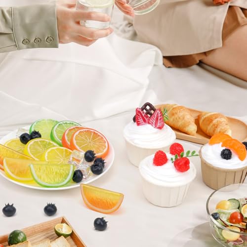 Woration 60pcs Artificial Lime Lemon Blocks Slices Fake Plastic Faux Blueberries Fruit Ice Cub Summer Decoration Food Prop for Vase Fillers Party Kitchen Ornament - color: Artificial Fruit & Ice Cubes Set - 5