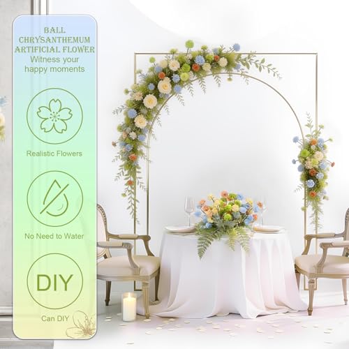 INQCMY Artificial Flowers 12 Pcs Fake Chrysanthemums Faux Kiku Flower Long Stem 20" Realistic Silk Pompon Mums for Vase Wedding Bouquets Centerpieces Home Decor (Yellow Blue Light Orange Deep Green) - color: Yellow Blue Light Orange Deep Green
