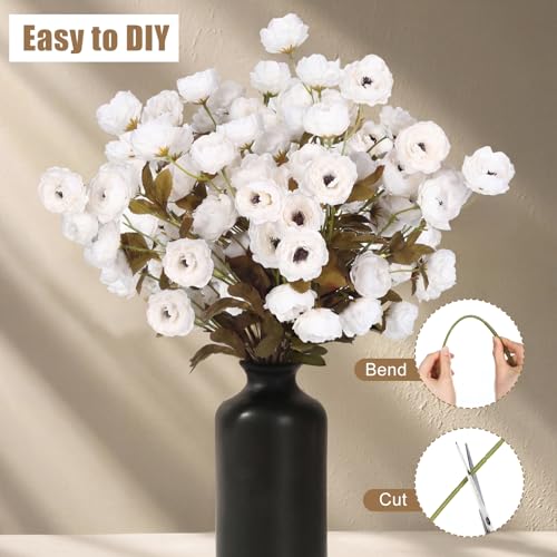 Zeyune 8 Stems Faux Peony Artificial Flowers, 28 Inch Long Stem Fake Silk Peonies, Vintage Creamy White Floral Branches with 6 Heads for Wedding Centerpiece, Tall Vase, Home Decor