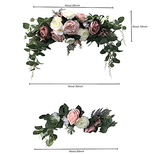 Wedding Arch Flowers,3Pcs Set White Rose Decorative Floral Swags, Artificial Greenery Eucalyptus Leaves Flower For Sheer Drapes, Wedding Chair, Arbor, Wedding Ceremony and Reception Arrangement - color: Dusty Pink