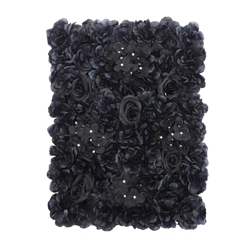 12 Pcs Artificial Flower Wall Panels Silk Dahlia Rose 3D Faux Flower Backdrop Panels Background Decorative for Wedding Celebrations Festive Party Home, 23.62 * 15.74in (Black-2) - color: Black-2