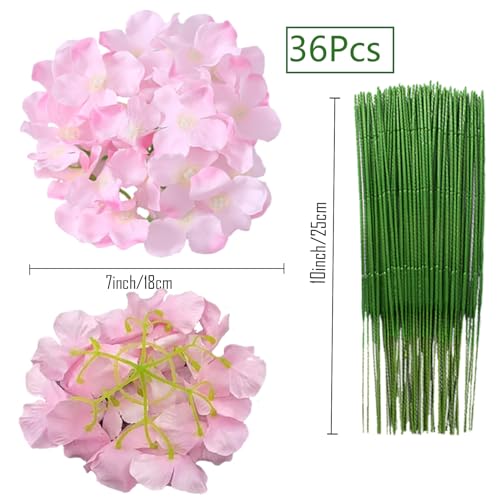 FagusHome Silk Hydrangea Heads 36 Pcs Artificial Flowers Heads and 3 Dozens Stems Fake Hydrangea Flowers with Stems for Home Wedding Decor (Light Pink) - color: Light Pink