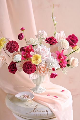 Ling's moment Artificial Greenery Stems Box Set, 27pcs with 6 Kinds of Faux Greenery Picks for DIY Bridal Bouquets Wedding Floral Arrangement Table Centerpieces, Passionate Pink & Blush - color: Pk-passionate Pink & Blush