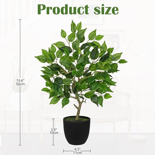 GnFlus Artificial Potted Plants Indoor,19" Faux Plants Ficus Leaves Trees in Pot Realistic Fake Plant Indoor Potted for Living Room Office Farmhouse Room Bathroom Bedroom Kitchen Plant Decor Green - color: Green
