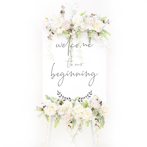 Odouzy Pack of 2 Wedding Arch Decorations Artificial Hanging Flowers Floral Swag for Welcome Sign Backdrop Balloon Arch Home Party Bridal Ceremony Reusable White Rattan - color: White Rattan