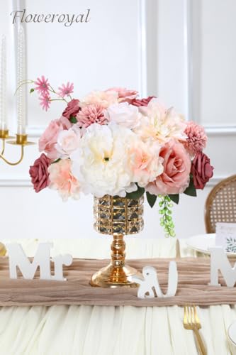 Floweroyal Artificial Flowers Combo Pink Flowers Mix Silk Flowers Dahlia Roses with Stems for DIY Wedding Bridal Bouquets, Baby Shower, Floral Arrangement, Table Centerpieces, Home Decorations - color: Blush Pink & Light Champagne