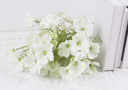 IPOPU White Cosmos Flowers Artificial 40 Heads 8Pcs Daisy Silk Flowers Faux Wildflowers Vase Filler for Living Room Bathroom Kitchen Table Centerpiece Home Decor - color: White)