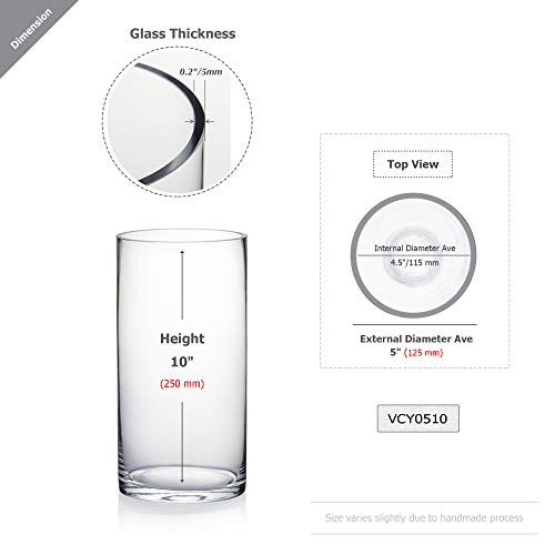 WGV Cylinder Vase, Diameter 5", Height 10", Clear Glass Floral Planter Container, Floating Candle Holder for Wedding Party Event Home Office Decor, 1 Piece - size: 5"x10"H CL