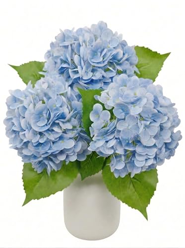 3 Pcs Real Touch Blue Hydrangea Artificial Flowers - 20" Large 3D Latex Light Blue Faux Hydrangeas (Waterproof & 176 Petals) for Baby Shower, Dusty Blue Home Bathroom Living Room Centerpiece - color: Light Blue