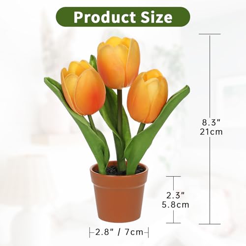 DILATATA Artificial Tulip Arrangement with Terracotta-Like Plastic Pot 8 Inch Small Tulip Centerpieces Fake Potted Tulip for Valentine's Day Table Centerpiece Wedding Home Decor - color: 4 Set Tulips in Pot